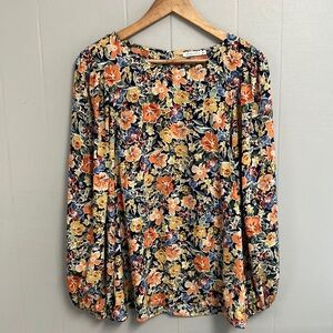 NWOT Staccoto Floral Long Sleeve Blouse Large Orange Blue Green Red New w/o Tags